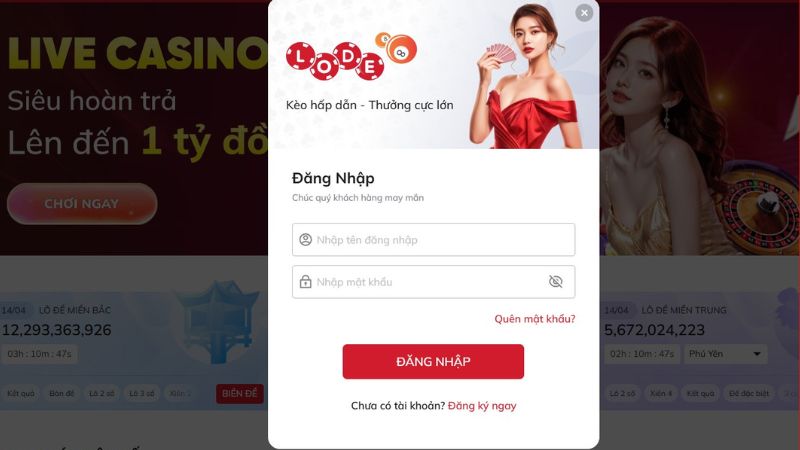 Người chơi ấn ô Đăng nhập để mở ra biểu mẫu của nhà cái