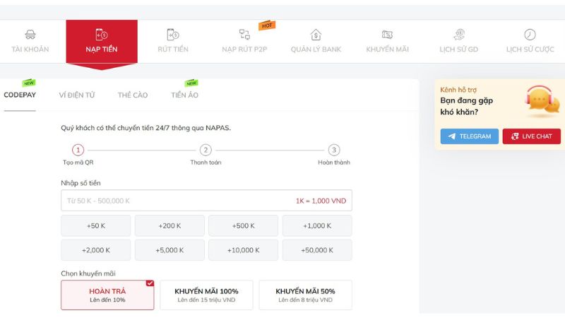 Gửi tiền vào bằng thẻ ngân hàng siêu nhanh chóng cho cược thủ